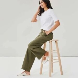 Cristina B Linen Blend Straight Leg Pull On Pants
